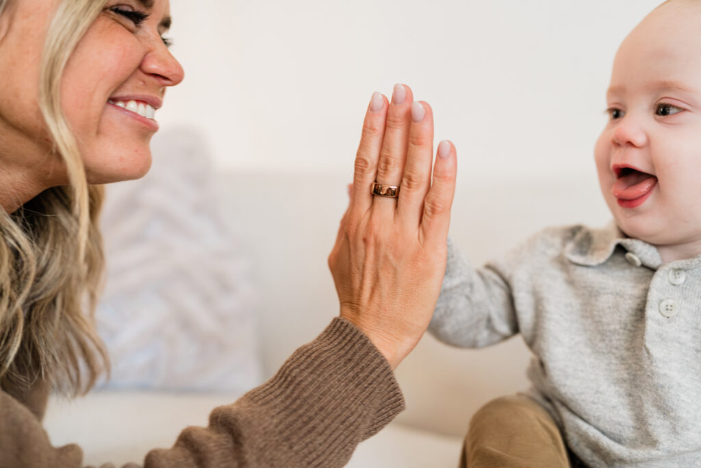 Authentic family moments between mom and son during their in-home Minneapolis lifestyle family photoshoot