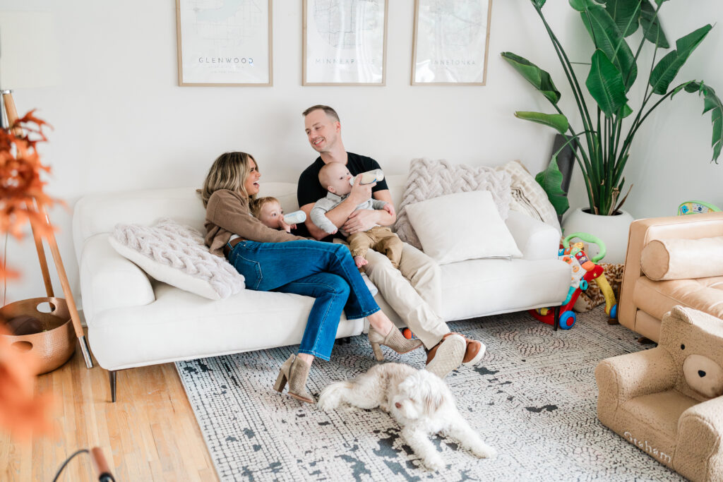 A cozy family living their daily lives in Minneapolis, MN, during their in-home lifestyle photoshoot. 